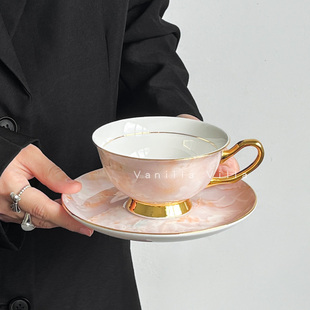 欧式 咖啡杯碟高档精致拿铁杯轻奢复古下午茶茶具陶瓷杯子伴手礼