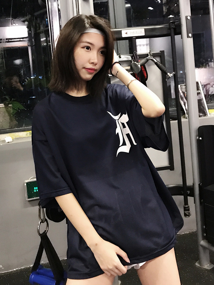 Large size sports top women loose fat mm200 pounds short-sleeved running blouse mesh quick-drying gym fitness clothes