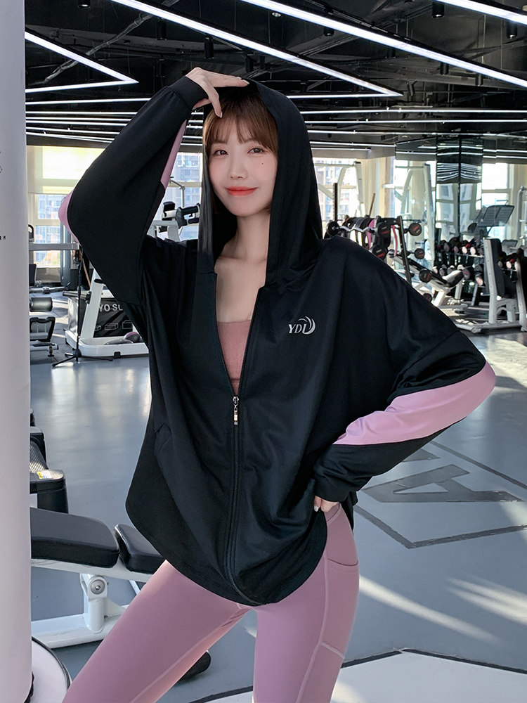 후드 스포츠 탑 여성의 느슨한 달리기 커버 업 속건성 대형 피트니스 의류 지방 MM 가을 겨울 긴팔 요가 재킷
