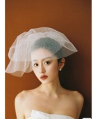 原创白色短款 复古新娘领证登记求婚拍照婚纱头纱头饰