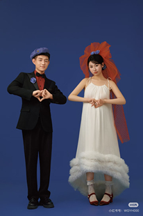 大红色蓬蓬抓泡头纱鬼马女孩凹造型头纱影楼拍照道具(无蓝色花朵)