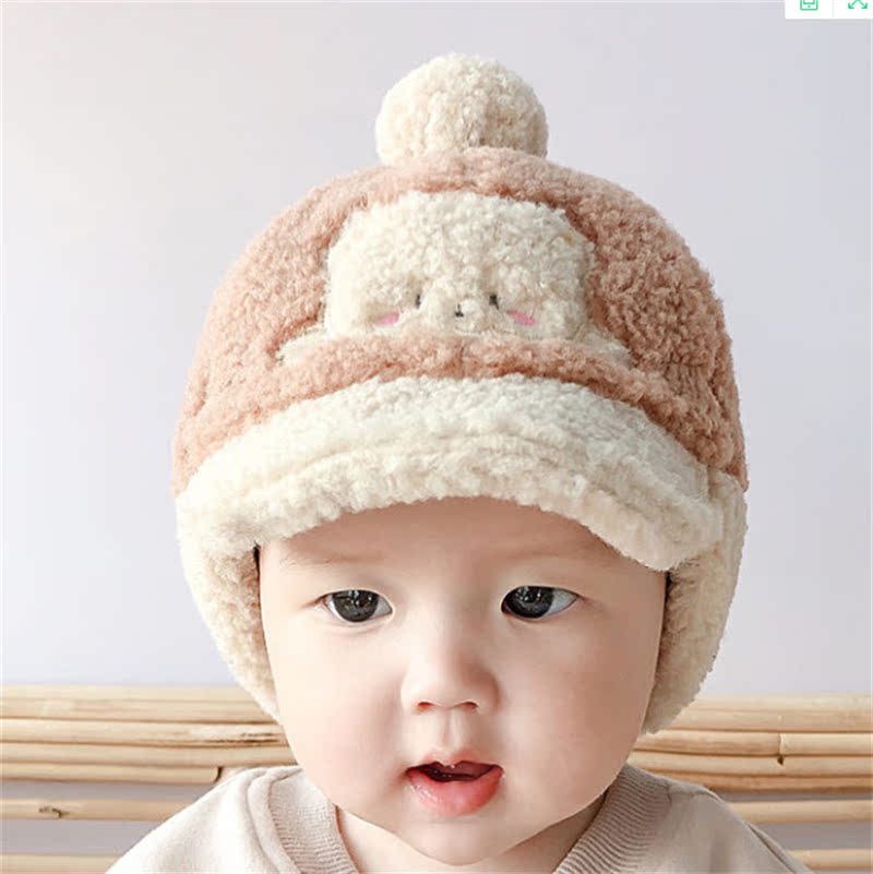 护耳帽子秋冬季宝宝鸭舌帽男童可爱婴幼儿童帽女冬天加绒雷锋帽潮