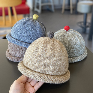 儿童帽子韩系秋冬简约百搭毛线帽男童女童保暖套头针织洋气瓜皮帽