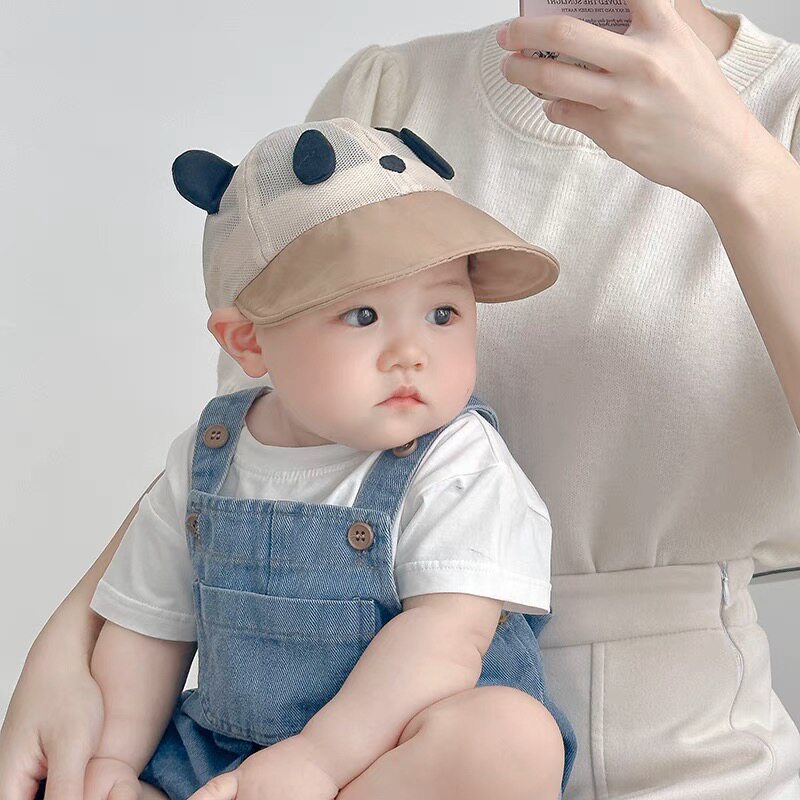 夏季小童帽子网眼透气鸭舌帽卡通熊猫可爱男宝宝遮阳帽婴幼儿防晒