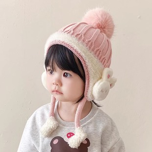 婴儿帽子秋冬季 男宝宝可爱超萌儿童毛线帽冬天防风保暖护耳帽潮女