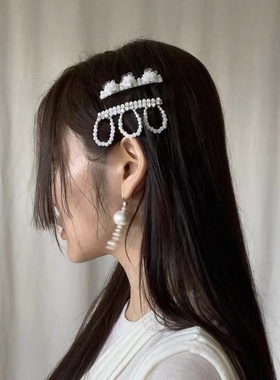 vogueess小众设计感手作复古珠花珠串花朵发夹弹簧基础时髦款新品