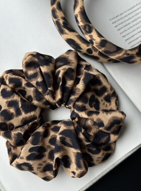 vogueess秋冬新款豹纹发圈头箍时髦复古夸张辣妹低马尾扎发绳配饰