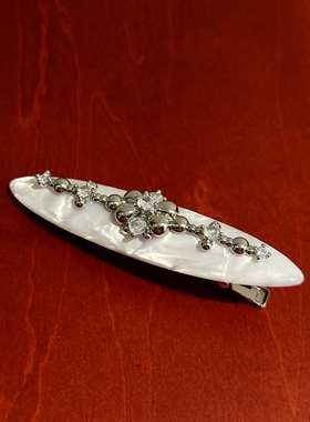 vogueess自制醋酸刘海边夹发饰可爱少女嘟嘟宝石法式椭圆造型白色