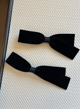 vogueess可爱少女感俏皮法式发夹黑色蝴蝶结刘海夹丝绒鸭嘴夹时髦