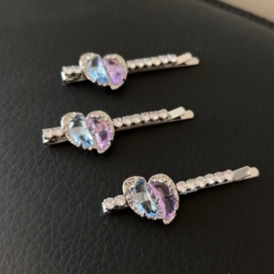 vogueess原创小众款 破碎爱心清透夏日发夹一字锆石发饰时髦百搭亮