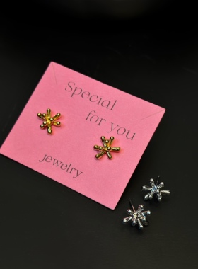 vogueess烟花造型线条感耳环小众设计不规则质感耳钉925银针时髦