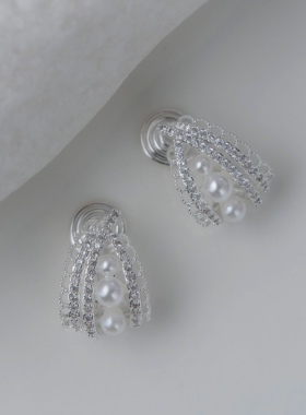 vogueess超美蕾丝珍珠耳环设计感小众温柔独特精致耳夹百搭基础款