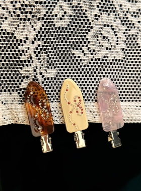 vogueess小众设计感镶钻蝴蝶结醋酸发夹鸭嘴夹刘海少女后脑勺发饰