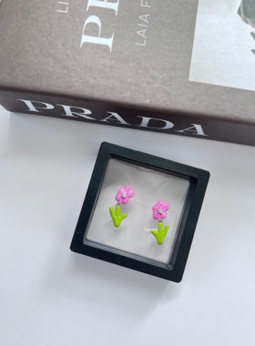 vogueess原创设计新品超嫩配色少女感镶钻花朵耳钉滴油珐琅925银