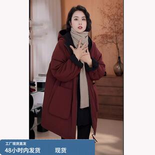高级感正反两穿连帽羽绒棉服女款冬季宽松百搭中长款棉衣夹棉外套