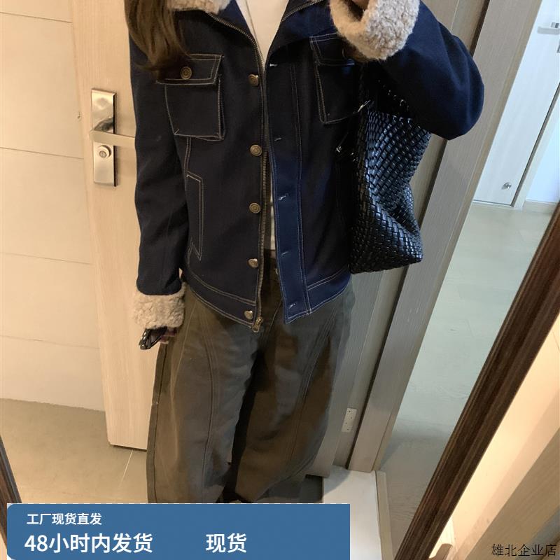 覆古翻领牛仔棉服外套女2025秋冬季新款高级感宽松小个子夹克上衣