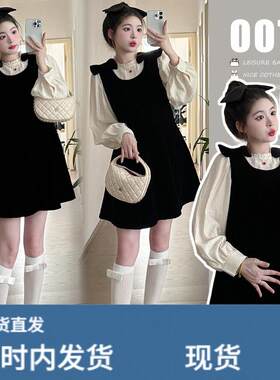 孕妇连衣裙秋冬2025新款高级感衬衣小个子两件套丝绒背带裙子套装