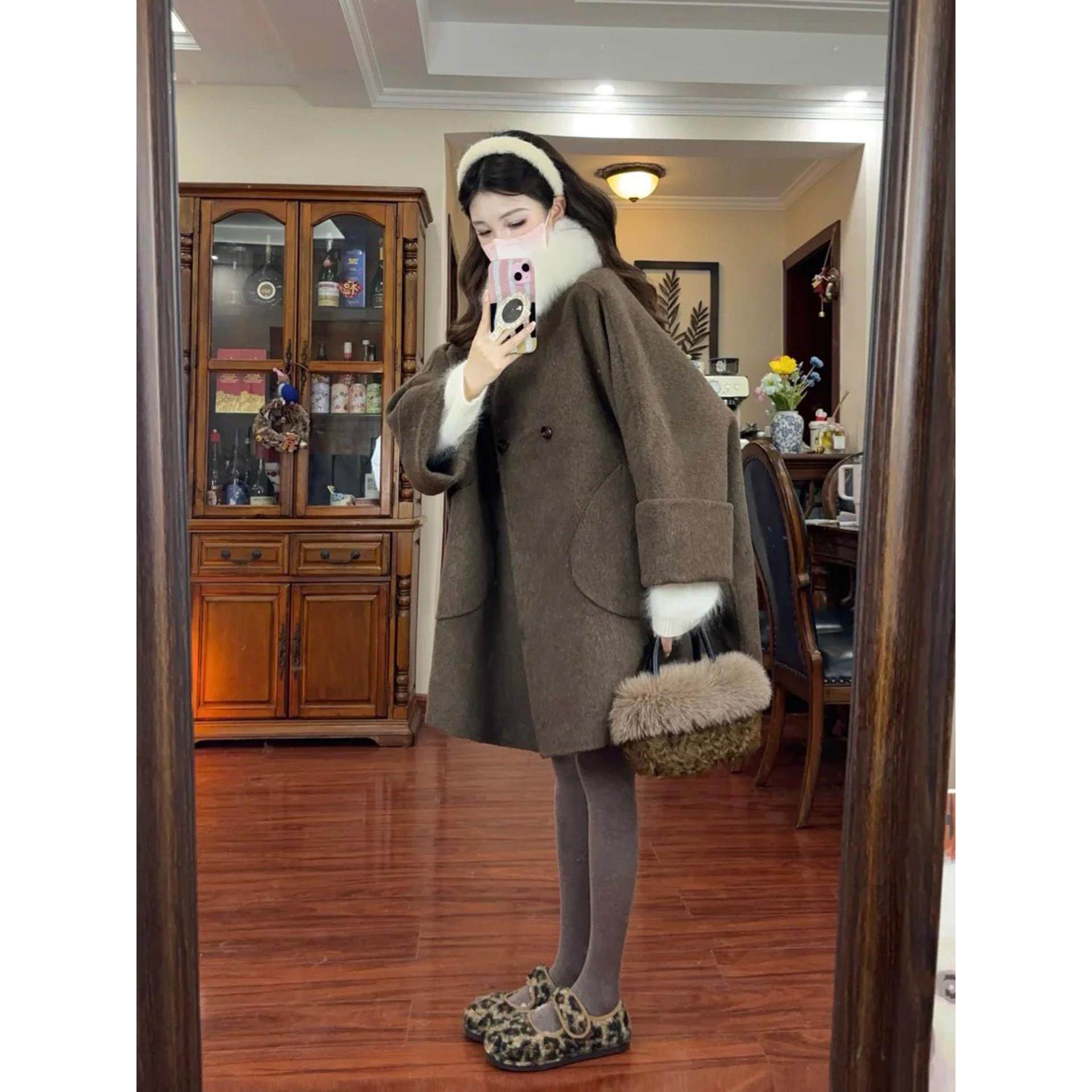 覆古老钱风咖色中长款呢子大衣女秋冬季小个子高级感宽松毛呢外套,运动/瑜伽/健身/球迷用品,广场舞套装,淘宝优惠券,粉丝福利购,淘宝优惠卷