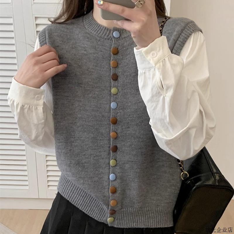 秋装女款2025年新款冬季女士假两件针织毛衣开衫外套女高级感上衣