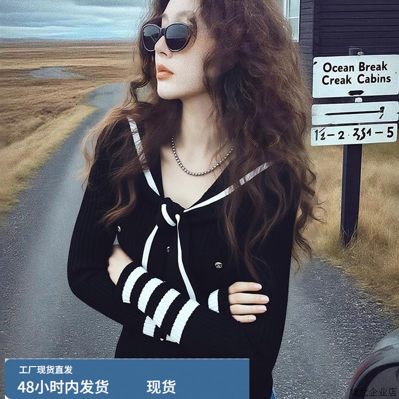 早秋独特漂亮上衣韩系绝美巨好看洋气减龄小众不撞款黑色针织衫女