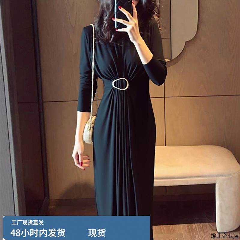 秋季流行穿搭法式独特漂亮裙子简单大方得体高冷御姐风黑色连衣裙