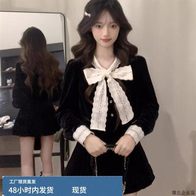 甜美富家千金小香风连衣裙子女秋冬高级感早秋穿搭一整套名媛套装