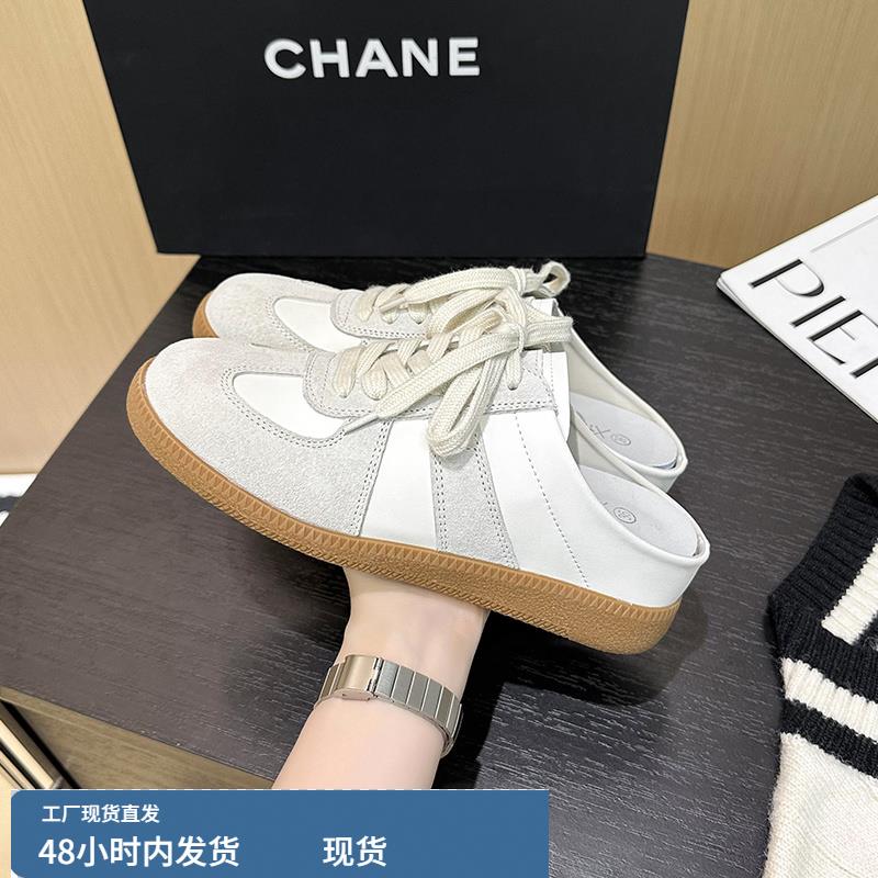 真皮包头半拖鞋女外穿内增高新款德训鞋一脚蹬懒人鞋托小码32 33