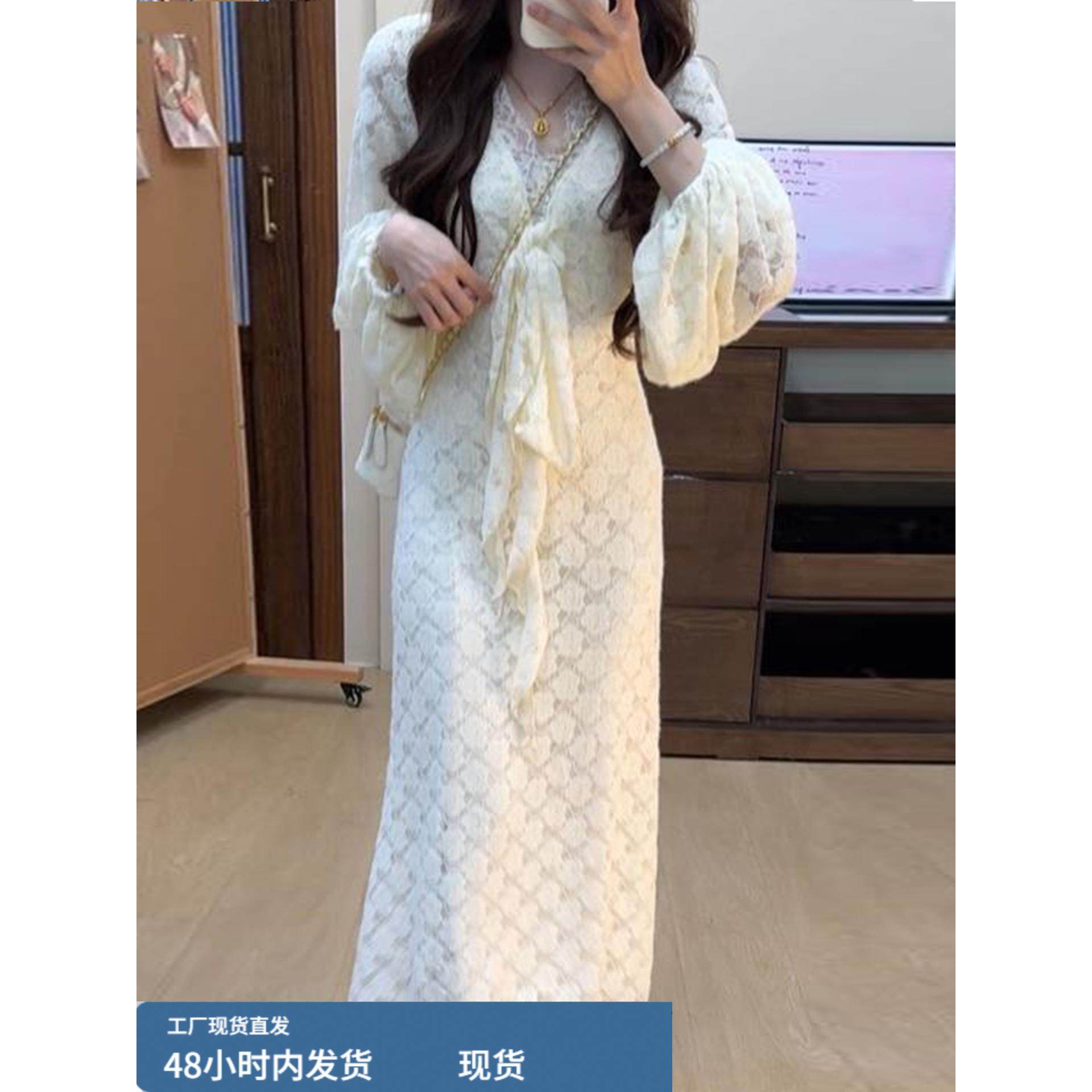 法式高级感白色连衣裙子女秋冬季2025新款配大衣收腰内搭蕾丝长裙,运动/瑜伽/健身/球迷用品,瑜伽短裙,淘宝优惠券,粉丝福利购,淘宝优惠卷