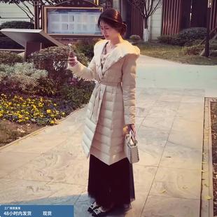 韩国中长款翻领羽绒服女2025冬季新款时尚收腰显瘦白鸭绒保暖外套