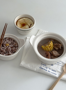 「About Life」白色简约双耳炖盅陶瓷甜品碗 ins汤碗银耳羹早餐碗