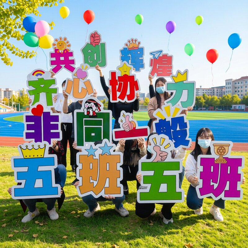 运动会入场创意手举牌定制啦啦队加油道具公司团建拍照手持牌标语