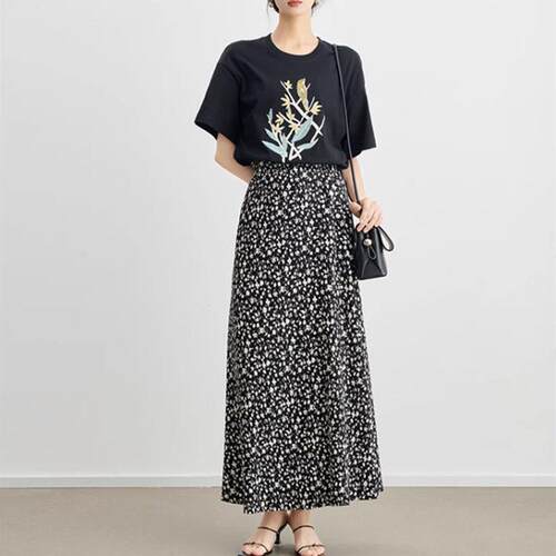 Women's Ditsy Floral Midi Skirt High Waist A-Line Dressing