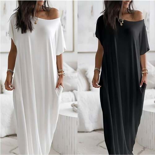 Women's Solid Color Batwing Sleeve Lounge Dress  Casual