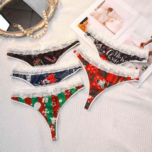 Women's chic Christmas-themed red and green striped thong