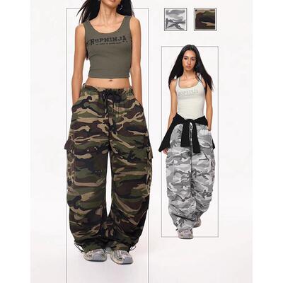 Women's camouflage multi pocket workwear  ankle tied casual