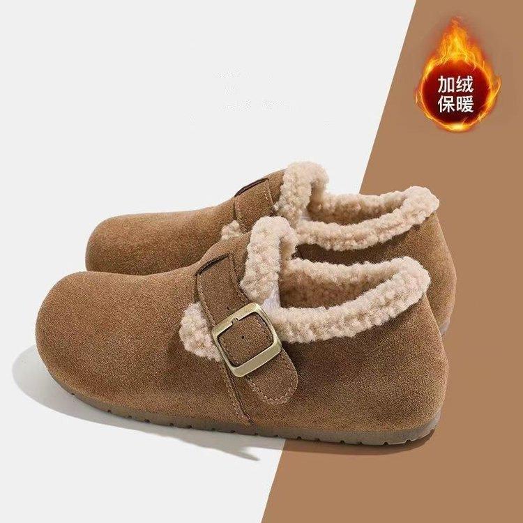 复古厚底时尚百搭加绒勃肯鞋毛毛鞋女鞋子2025秋冬保暖棉鞋雪地靴