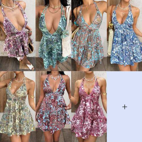 Women's Bohemian Backless Bow Tie Dress  Casual Vacation