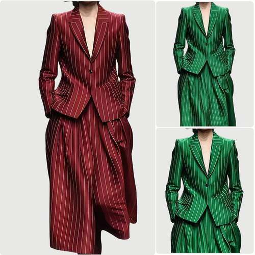 Long Sleeves Loose Striped Notched Collar Blazer Outerwear