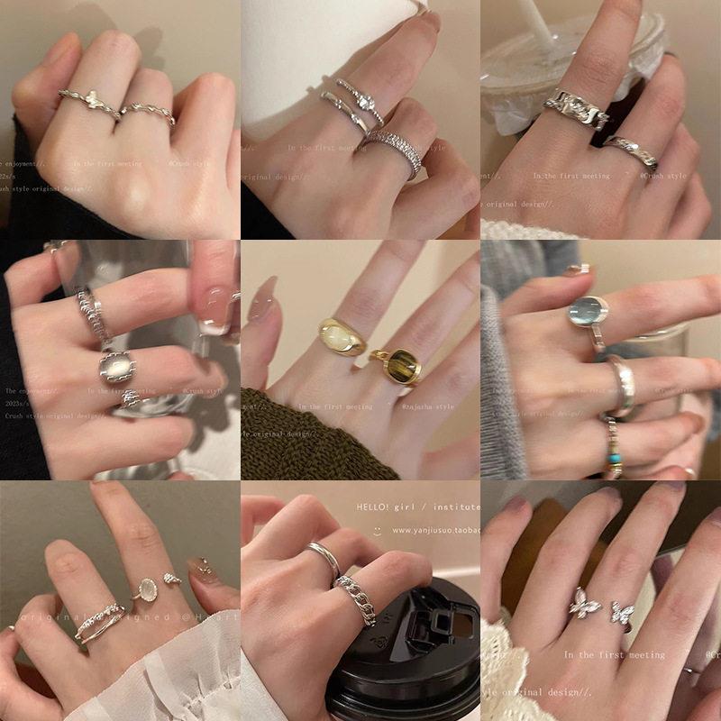 ins风珍珠锆石蝴蝶戒指女小众高级感轻奢情侣对戒气质开口戒