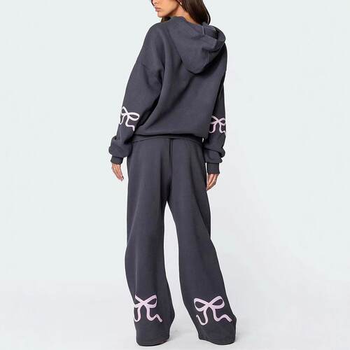 Bow Print Sweat Set for Women Two Piece Tracksuit Long