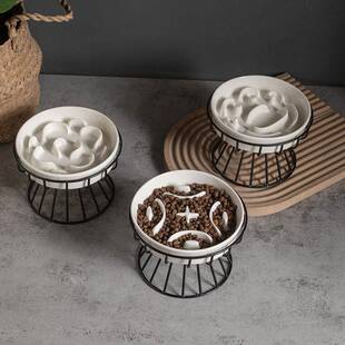 High Footed Slow Food Plate for Cats Dogs Elevated Slow