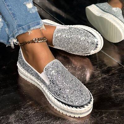 Women's Fashionable Glitter Rhinestone Decorated Slip on