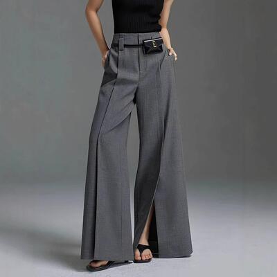 Women's Loose Wide Pants High-Waisted Pleated Split-Front