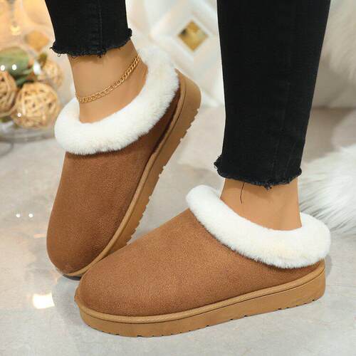 Winter Women's Thick Flat Slippers Suede Shoes Cozy Warm