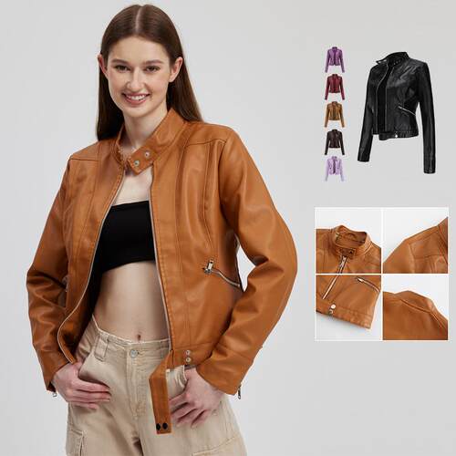 Women's faux leather jacket bomber jacket style PU leather