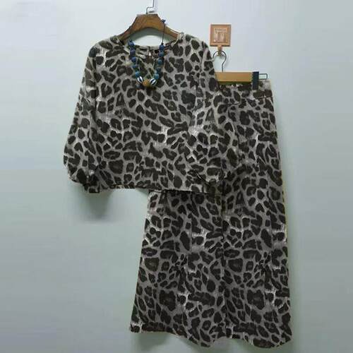 Women's Leopard Print Loose-Fitting Pants Set  Casual