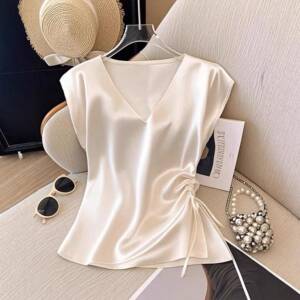 Women's Elegant Simple Solid Color V-Neck Batwing Drawstring