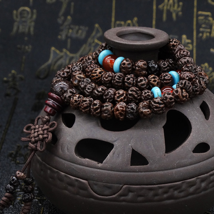 时尚黑色小如意天意子菩提子佛珠手串108颗男女款饰品手链民族风