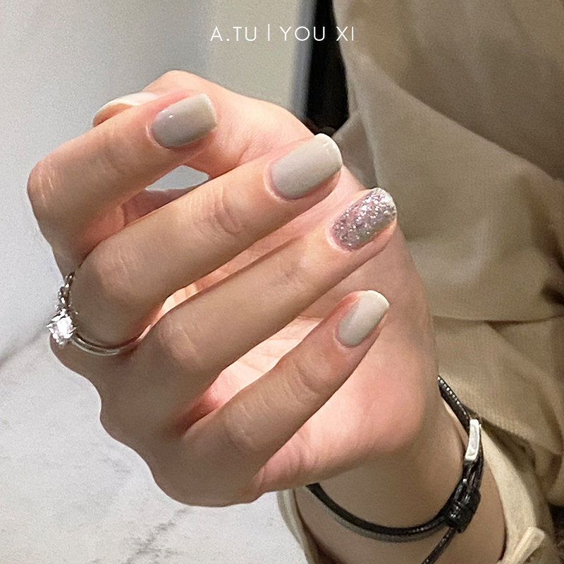 lellmoll艻茉指甲油#24银雪 银色亮片细闪爆闪美甲免烤果冻奶灰色