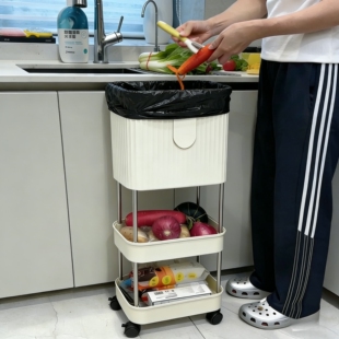 厨房垃圾桶家用新款加高可移动轮免弯腰专用高脚大号大容量卫生桶